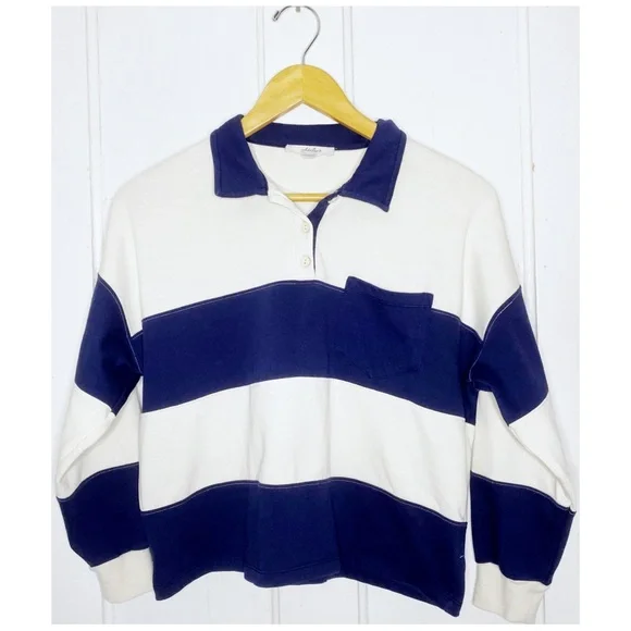 Atelier by Kirious size S striped oversized cropped preppy casual rugby polo top - Picture 1 of 8